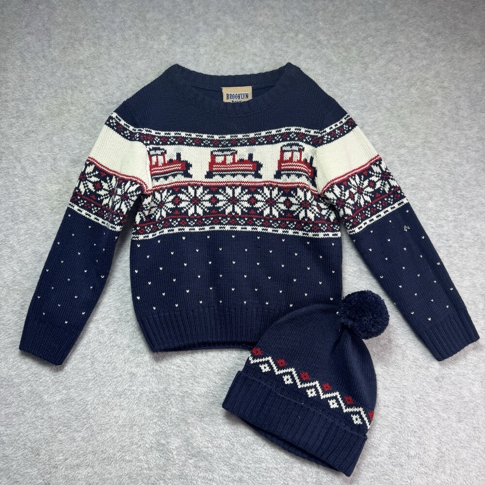 Brooklyn Boys Train Sweater + Hat Set 3T Toddler Kids Nordic Preppy Knit